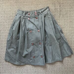 Part Two | Vintage High Waisted Full Skirt with Button Front | Olive | 26” waist